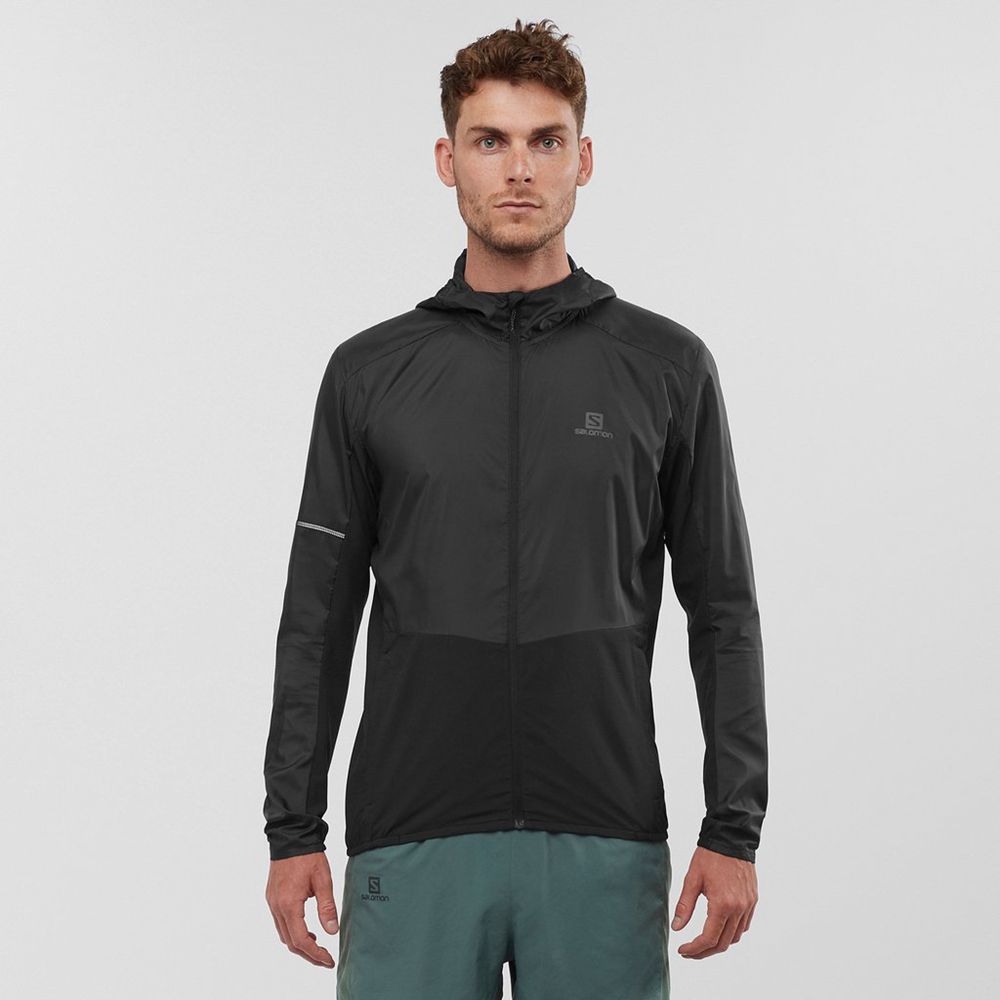 Salomon AGILE FZ HOODIE - Mens Midlayers - Black - NZ (86975-CAQJ)